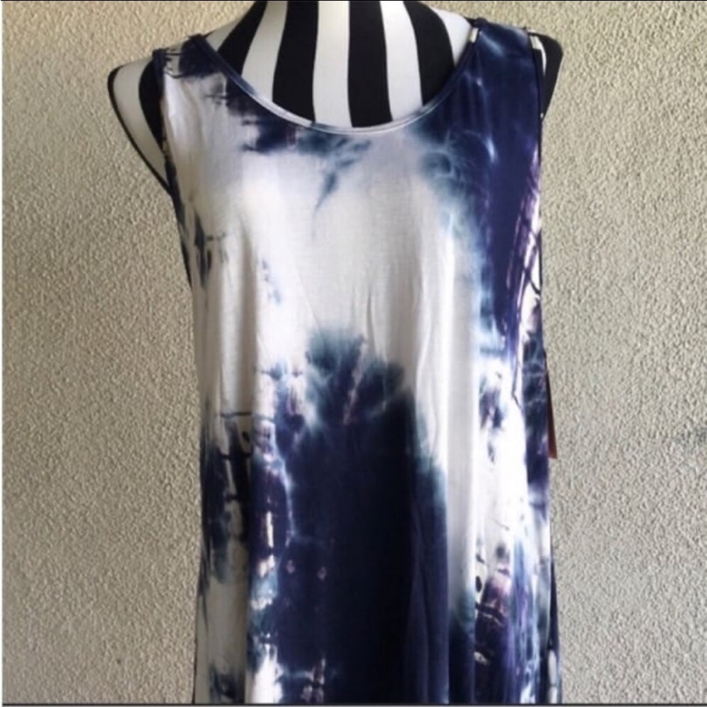 Tie-Dye Sleeveless Top - Blue and White